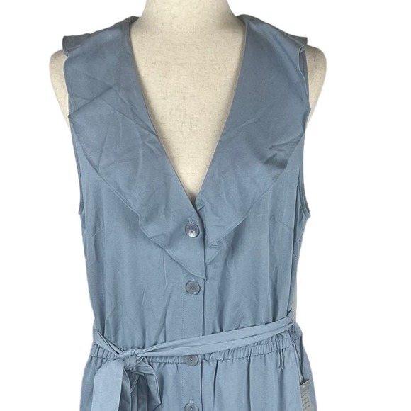 LONDON TIMES V-NECK CHAMBRAY RUFFLE SLEEVELESS MIDI DRESS IN BLUE NWT WOMEN'S 14 - Picture 4 of 15